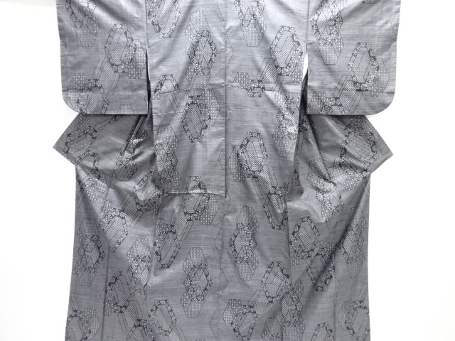 JAPANESE KIMONO / SILK / DORO OSHIMA TSUMUGI / WOVEN ABSTRACT KIKKO & FLOWERS